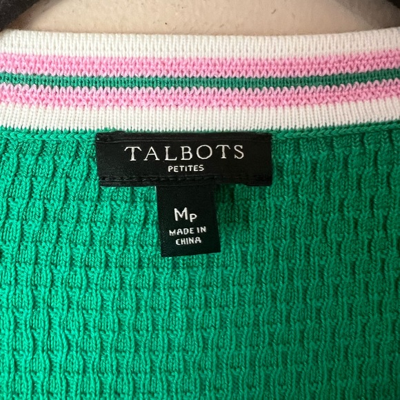 Talbots Kelly Green Sweater Cardigan PinkWhite Trim Pearl Buttons Barbie Core MP - Picture 10 of 14